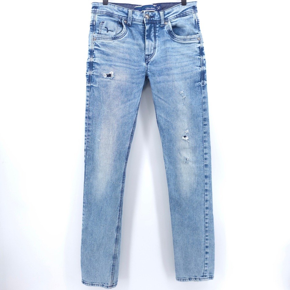 Flying Machine Mens Jeans Blue Label 30 Light Blue Distressed Slim‎ Fit Denim